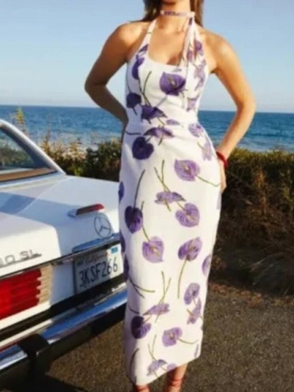 Reformation Yana Linen Dress in Spectra Purple Floral Print Size 12